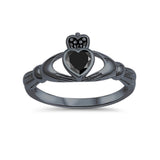 Irish Claddagh Heart Promise Ring Simulated Cubic Zirconia 925 Sterling Silver