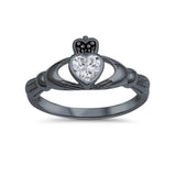 Irish Claddagh Heart Promise Ring Simulated Cubic Zirconia 925 Sterling Silver