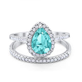 Teardrop Pear Bridal Set Wedding Band Engagement Ring 925 Sterling Silver Round Cubic Zirconia Choose Color
