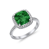 Halo Wedding Ring Cushion Cut Round Simulated Cubic Zirconia 925 Sterling Silver