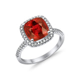Halo Wedding Ring Cushion Cut Round Simulated Cubic Zirconia 925 Sterling Silver