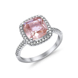 Halo Wedding Ring Cushion Cut Round Simulated Cubic Zirconia 925 Sterling Silver