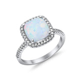 Halo Wedding Ring Cushion Cut Round Simulated Cubic Zirconia 925 Sterling Silver