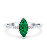 Marquise Solitaire Accent Dazzling Wedding Engagement Ring Round Simulated Cubic Zirconia 925 Sterling Silver