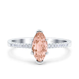 Marquise Solitaire Accent Dazzling Wedding Engagement Ring Round Simulated Cubic Zirconia 925 Sterling Silver