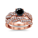Art Deco Two Piece Braided Ring Simulated Cubic Zirconia 925 Sterling Silver