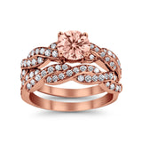 Art Deco Two Piece Braided Ring Simulated Cubic Zirconia 925 Sterling Silver