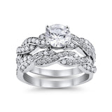 Art Deco Two Piece Braided Ring Simulated Cubic Zirconia 925 Sterling Silver