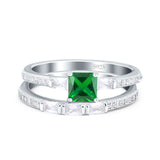 Wedding Engagement Bridal Ring Band Set Princess Cut Baguette Round Simulated Cubic Zirconia 925 Sterling Silver