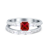 Wedding Engagement Bridal Ring Band Set Princess Cut Baguette Round Simulated Cubic Zirconia 925 Sterling Silver