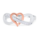 Infinity Two-Tone Heart Promise Ring Round Simulated Cubic Zirconia 925 Sterling Silver (8mm)