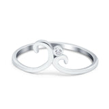 Fashion Swirl Dainty Petite Ring Round Simulated Cubic Zirconia 925 Sterling Silver