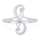Fashion Swirl Filigree Design Ring Round Simulated Cubic Zirconia 925 Sterling Silver (17mm)