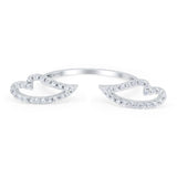 Angel Wings Ring Round Simulated Cubic Zirconia 925 Sterling Silver (6mm)