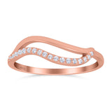 Wave Ring Half Eternity Round Simulated Cubic Zirconia 925 Sterling Silver (7mm)