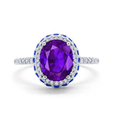 Accent Dazzling Engagement Ring Oval Simulated Cubic Zirconia 925 Sterling Silver