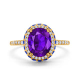 Accent Dazzling Engagement Ring Oval Simulated Cubic Zirconia 925 Sterling Silver