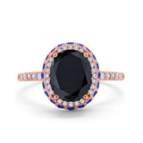 Accent Dazzling Engagement Ring Oval Simulated Cubic Zirconia 925 Sterling Silver