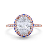 Accent Dazzling Engagement Ring Oval Simulated Cubic Zirconia 925 Sterling Silver
