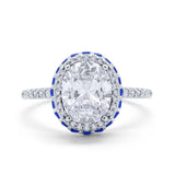 Accent Dazzling Engagement Ring Oval Simulated Cubic Zirconia 925 Sterling Silver