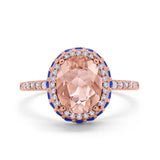 Accent Dazzling Engagement Ring Oval Simulated Cubic Zirconia 925 Sterling Silver