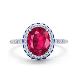 Accent Dazzling Engagement Ring Oval Simulated Cubic Zirconia 925 Sterling Silver