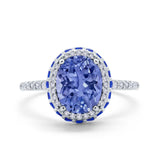 Accent Dazzling Engagement Ring Oval Simulated Cubic Zirconia 925 Sterling Silver