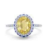 Accent Dazzling Engagement Ring Oval Simulated Cubic Zirconia 925 Sterling Silver