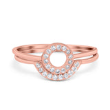 O Ring Band Set Open Circle Round Simulated Cubic Zirconia 925 Sterling Silver