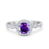 Art Deco Engagement Ring Round Simulated Cubic Zirconia 925 Sterling Silver