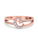 Moon Star Ring Split Shank Round Cubic Zirconia Split Shank 925 Sterling Silver
