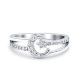 Moon Star Ring Split Shank Round Cubic Zirconia Split Shank 925 Sterling Silver
