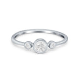 Three Stone Bezel Thumb Ring Band Simulated Cubic Zirconia 925 Sterling Silver