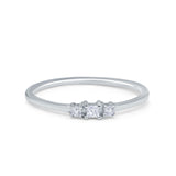 Three Stone Princess Cut Petite Ring Simulated Cubic Zirconia 925 Sterling Silver