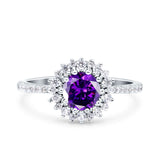 Halo Art Deco Wedding Bridal Ring Round Simulated Cubic Zirconia 925 Sterling Silver