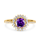 Halo Art Deco Wedding Bridal Ring Round Simulated Cubic Zirconia 925 Sterling Silver