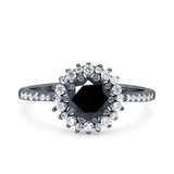 Halo Art Deco Wedding Bridal Ring Round Simulated Cubic Zirconia 925 Sterling Silver