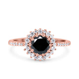 Halo Art Deco Wedding Bridal Ring Round Simulated Cubic Zirconia 925 Sterling Silver