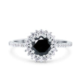 Halo Art Deco Wedding Bridal Ring Round Simulated Cubic Zirconia 925 Sterling Silver