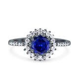 Halo Art Deco Wedding Bridal Ring Round Simulated Cubic Zirconia 925 Sterling Silver