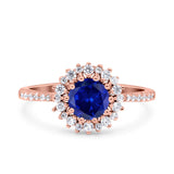 Halo Art Deco Wedding Bridal Ring Round Simulated Cubic Zirconia 925 Sterling Silver