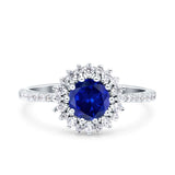 Halo Art Deco Wedding Bridal Ring Round Simulated Cubic Zirconia 925 Sterling Silver