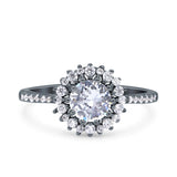 Halo Art Deco Wedding Bridal Ring Round Simulated Cubic Zirconia 925 Sterling Silver