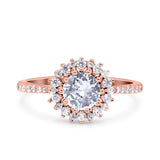 Halo Art Deco Wedding Bridal Ring Round Simulated Cubic Zirconia 925 Sterling Silver