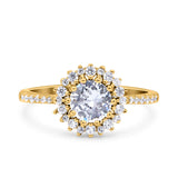 Halo Art Deco Wedding Bridal Ring Round Simulated Cubic Zirconia 925 Sterling Silver