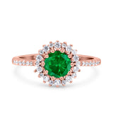 Halo Art Deco Wedding Bridal Ring Round Simulated Cubic Zirconia 925 Sterling Silver