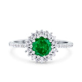 Halo Art Deco Wedding Bridal Ring Round Simulated Cubic Zirconia 925 Sterling Silver