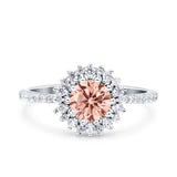 Halo Art Deco Wedding Bridal Ring Round Simulated Cubic Zirconia 925 Sterling Silver