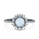 Halo Art Deco Wedding Bridal Ring Round Simulated Cubic Zirconia 925 Sterling Silver