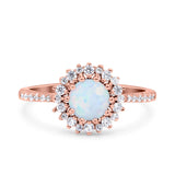 Halo Art Deco Wedding Bridal Ring Round Simulated Cubic Zirconia 925 Sterling Silver